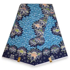 Afrikaanse wax print stof - Lichtblauw Blauw Lotus Border - 100% katoen
