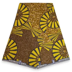 Afrikaanse wax print stof - Mosterd Geel Sun Disc - 100% katoen