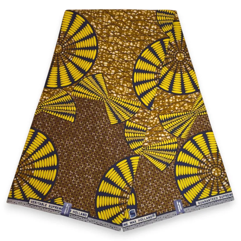 Afrikaanse wax print stof - Mosterd Geel Sun Disc - 100% katoen