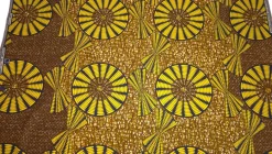 Afrikaanse wax print stof - Mosterd Geel Sun Disc - 100% katoen