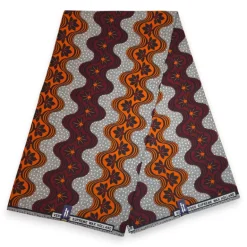 Afrikaanse wax print stof - Oranje Bordeauxrood Wavy Stripe Bloom - 100% katoen