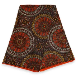 Afrikaanse wax print stof - Oranje en Bruin Sacred Circle Patterns - 100% katoen