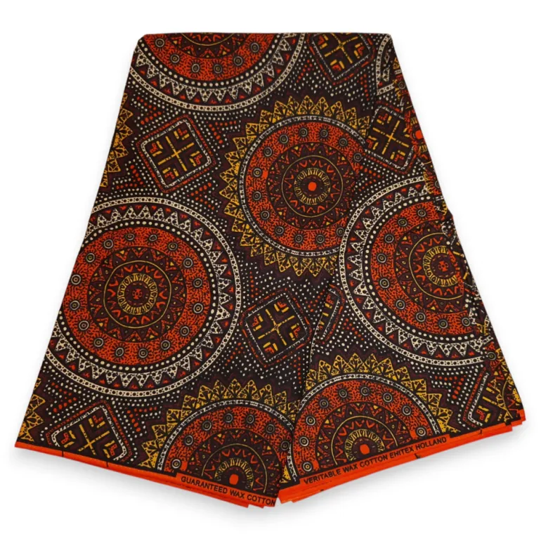 Afrikaanse wax print stof - Oranje en Bruin Sacred Circle Patterns - 100% katoen