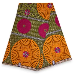 Afrikaanse wax print stof - Oranje Roze Rosette Burst - 100% katoen