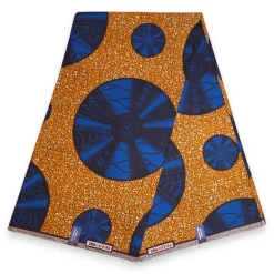 Afrikaanse wax print stof - Oranje Blauw Tribal Shield - 100% katoen