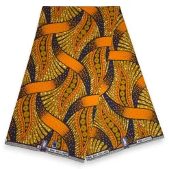 Afrikaanse wax print stof - Oranje Mosterd Fan Leaf - 100% katoen