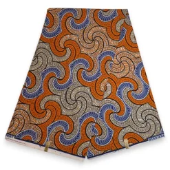 Afrikaanse wax print stof - Oranje Blauw Twisted Waves - 100% katoen