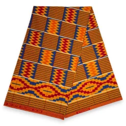Afrikaanse wax print stof - Oranje Kente Print Zigzag Ghana - 100% katoen