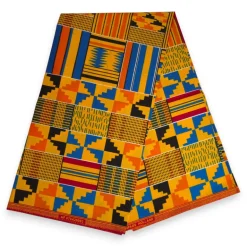Afrikaanse wax print stof - Oranje Kente Print Blocks Ghana - 100% katoen