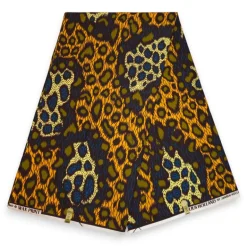 Afrikaanse wax print stof - Oranje Zwart Wild Leopard - 100% katoen
