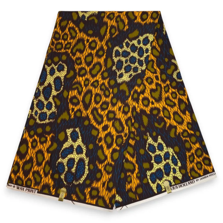 Afrikaanse wax print stof - Oranje Zwart Wild Leopard - 100% katoen