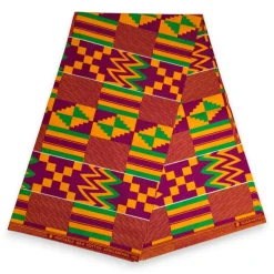 Afrikaanse wax print stof - Paars Groen Kente Print Ghana - 100% katoen