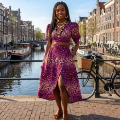 Afrikaanse wax print stof - Paars Luipaard Spots - 100% katoen