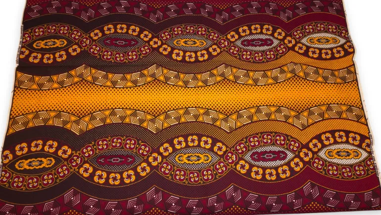 Afrikaanse wax print stof - Rood Geel Royal Wave Ornament - 100% katoen
