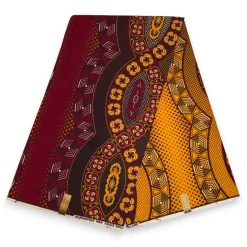 Afrikaanse wax print stof - Rood Geel Royal Wave Ornament - 100% katoen