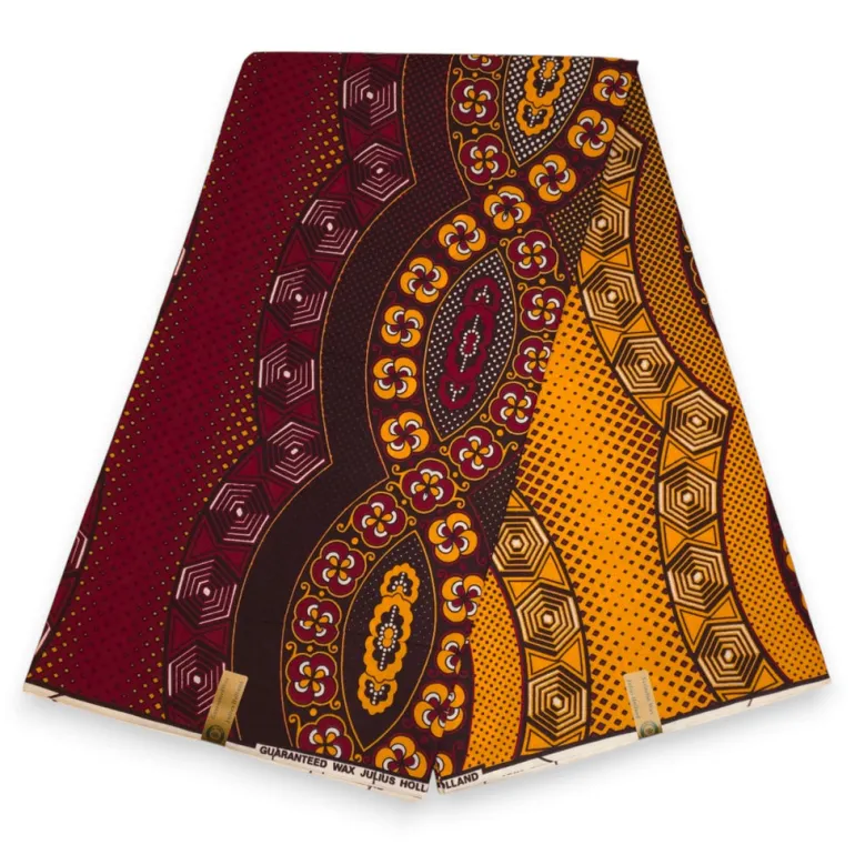 Afrikaanse wax print stof - Rood Geel Royal Wave Ornament - 100% katoen
