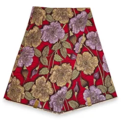 Afrikaanse wax print stof - Rood Paars Vintage Garden Bloom - 100% katoen