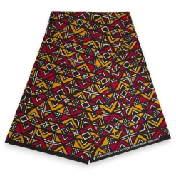Afrikaanse wax print stof - Rood Bogolan Geometry - 100% katoen