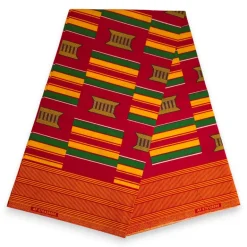 Afrikaanse wax print stof - Rood Pan Africa Kente Print Ghana - 100% katoen