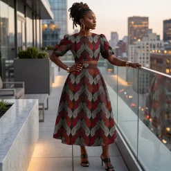 Afrikaanse wax print stof - Rood Wave Pattern - 100% katoen
