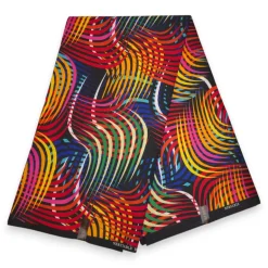 Afrikaanse wax print stof - Rood Multicolor Rainbow Waves - Polycotton