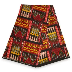 Afrikaanse wax print stof - Rood Geel Heritage - 100% katoen