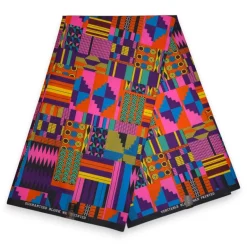 Afrikaanse wax print stof - Roze Multicolor Kente - Polycotton