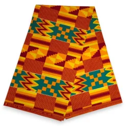 Afrikaanse wax print stof - Turkoois Geel Kente Print Ghana - 100% katoen