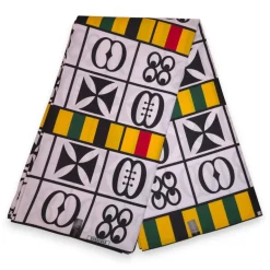Afrikaanse wax print stof - Wit Zwart Adinkra Grid - Polycotton