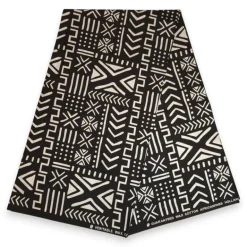 Afrikaanse wax print stof - Zwart Wit Bogolan Spirit - 100% katoen