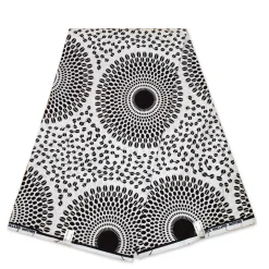 Afrikaanse wax print stof - Zwart Wit Round Patterns - 100% katoen