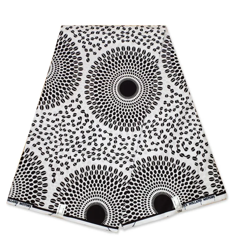 Afrikaanse wax print stof - Zwart Wit Round Patterns - 100% katoen