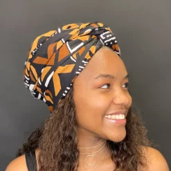 Afrikaanse Zwart / Bruine Bogolan hoofddoek - Mud cloth headwrap