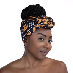 Afrikaanse Zwart / Bruine Bogolan hoofddoek - Mud cloth headwrap