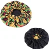 Afrikaanse Zwart Gele Kente Print Satijnen Slaapmuts / Hair Bonnet (reversible)