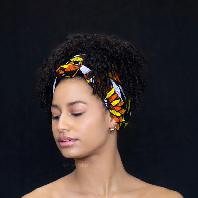 Afrikaanse Zwart / gele sunburst hoofddoek - headwrap