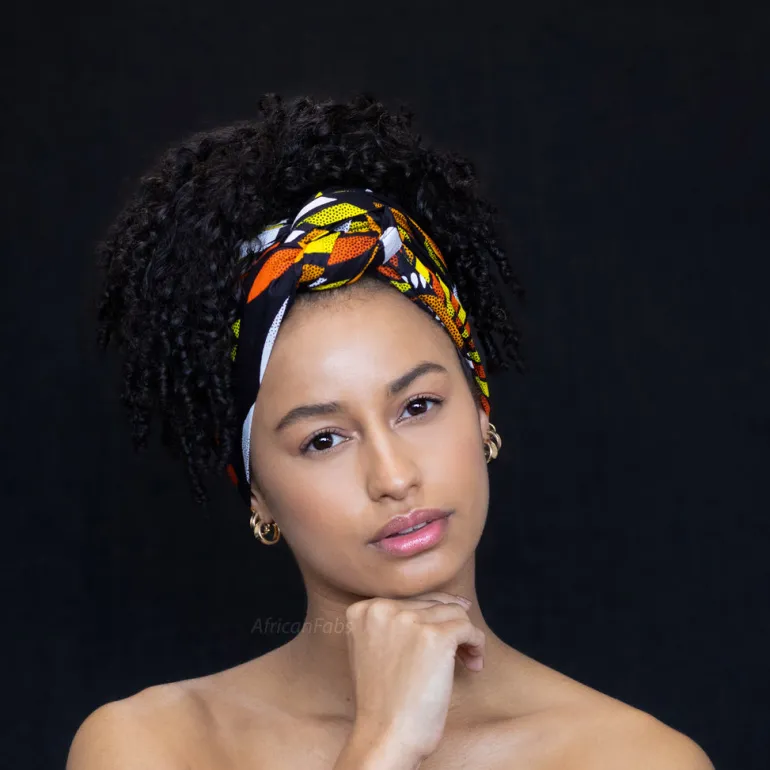 Afrikaanse Zwart / gele sunburst hoofddoek - headwrap