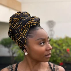 Afrikaanse Zwart / Gele X Bogolan hoofddoek - headwrap
