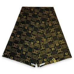 Afrikaanse Zwart / Gele X Bogolan / Mud cloth print stof - Traditioneel uit Mali 100% katoen