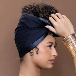 Afrikaanse Zwart Satin Lined hoofddoek - headwrap