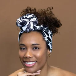 Afrikaanse Zwart / Witte kente hoofddoek - headwrap