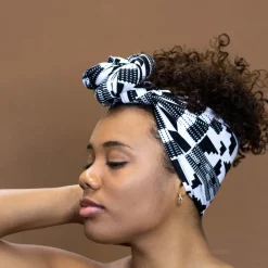 Afrikaanse Zwart / Witte kente hoofddoek - headwrap