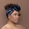 Afrikaanse Zwart / witte Satin Lined Bogolan hoofddoek - Mud cloth headwrap