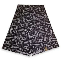 Afrikaanse Zwart Witte X Bogolan / Mud cloth print stof - Traditioneel uit Mali 100% katoen