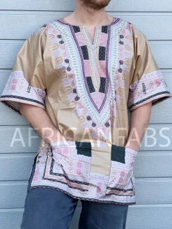 Beige Dashiki Shirt / Dashiki Jurk - Afrikaans shirt - Unisex - Vlisco