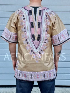 Beige Dashiki Shirt / Dashiki Jurk - Afrikaans shirt - Unisex - Vlisco