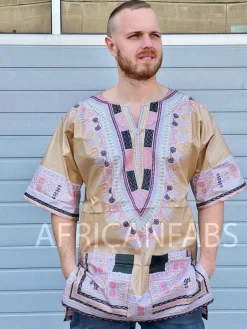 Beige Dashiki Shirt / Dashiki Jurk - Afrikaans shirt - Unisex - Vlisco