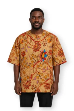Beige & Oranje Botanical Flow Dashiki Shirt / Dashiki Jurk - Afrikaans shirt - Unisex