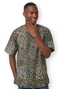 Beige Turkoois Leopard Spots Dashiki Shirt / Dashiki Jurk - Afrikaans shirt - Unisex