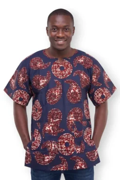 Blauw Bruin Paisley Sun Dashiki Shirt / Dashiki Jurk - Afrikaans shirt - Unisex